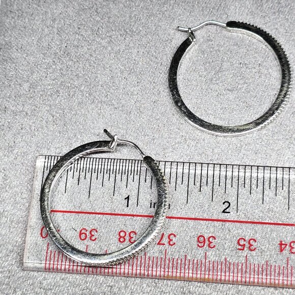 Sterling Silver and Diamond Hoop Earrings 1.25 in EUC - Picture 3 of 3